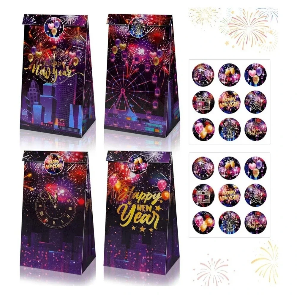 Happy New Year Bags, 12 Pack Colorful Happy New Years Gift Bags for Greeting,...